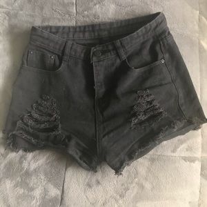 Black ripped jean shorts